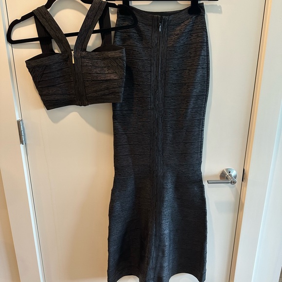 Herve Leger Style Metallic Black Short Shirt and Long Skirt (set) - Picture 3 of 3